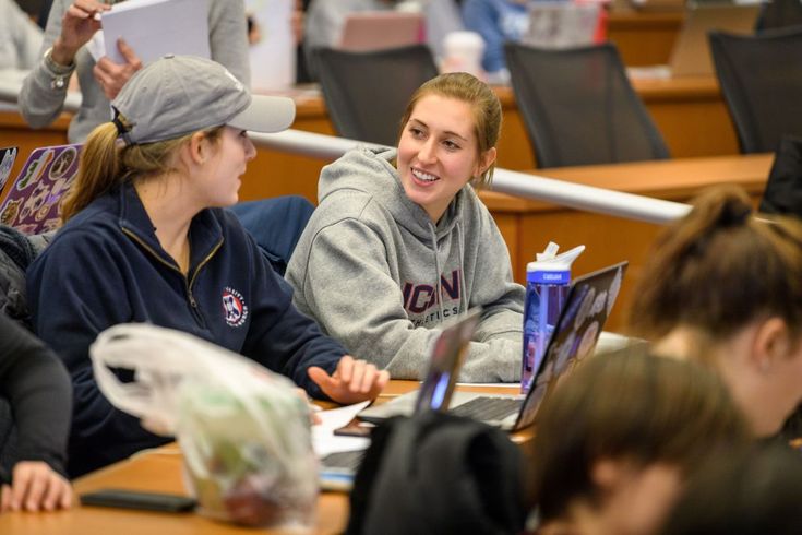Students in a lecture hall.